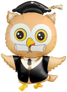 Шар (37''/94 см) Фигура, Сова Выпускник, Сатин, 1 шт.